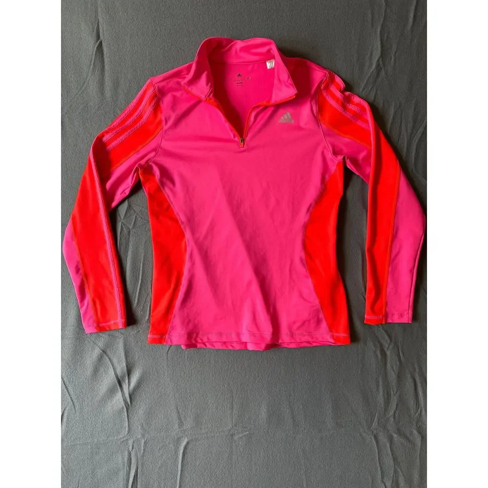 Adidas Women's Climalite Essentials Quarter-Zip Top Solar Pink/Solar Red Medium - Picture 6 of 6